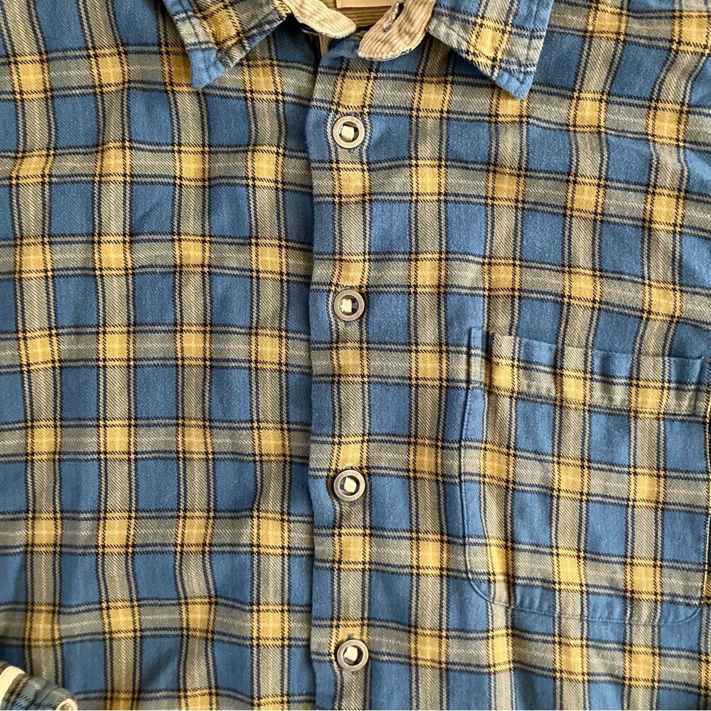 Mine Blue Yellow Plaid Button Down Classic Fit Corduroy Collar Shirt Large - Picture 3 of 6